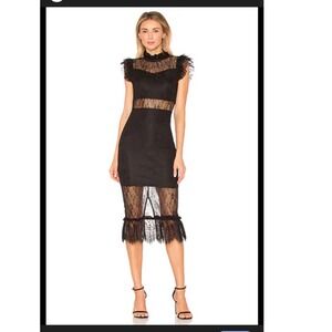 Sheer Lace Midi Dress Black BodyCon Romantic Whimsigoth Mock Neck Small NWT VICI